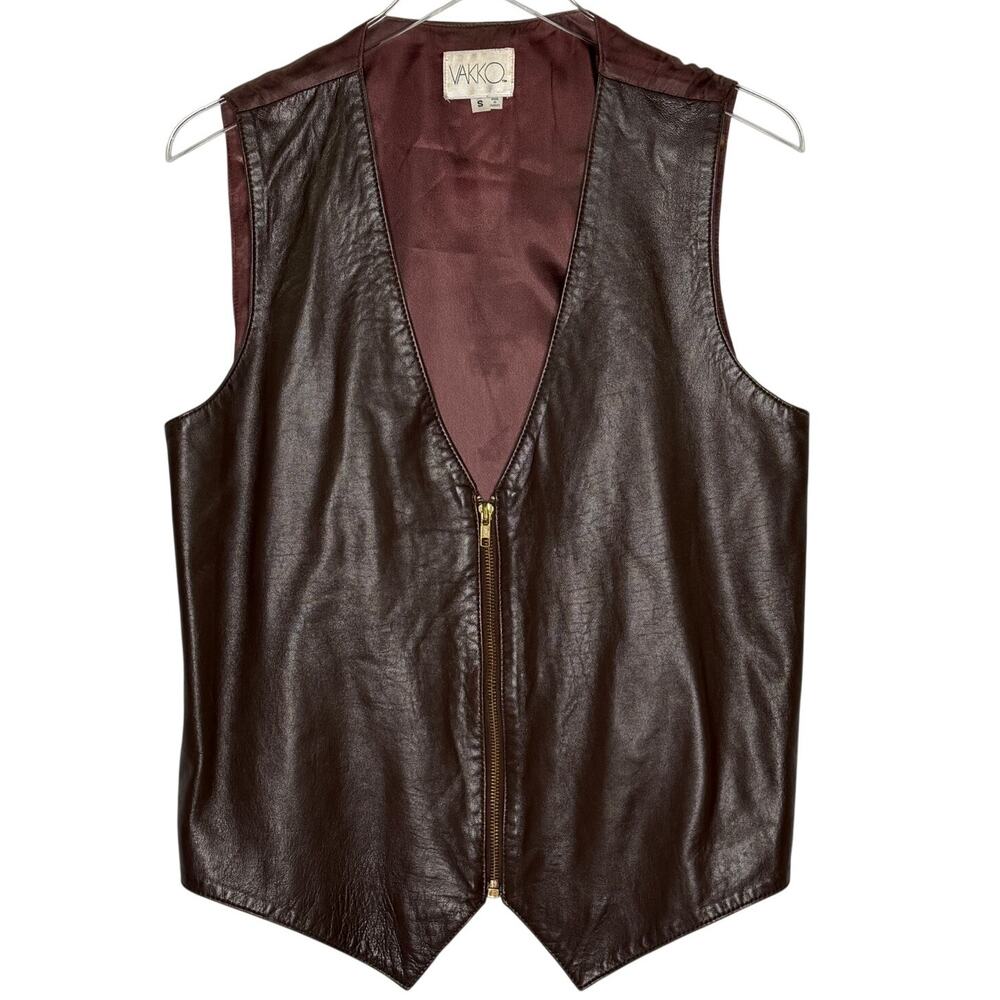Vakko Vintage Brown Leather Vest S Mens Unisex Zip Closure Western Rodeo Boho